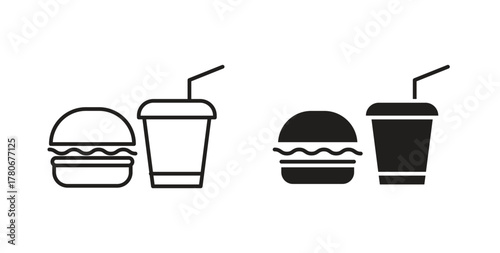 Fast food icons with simple flat and thin stroke style