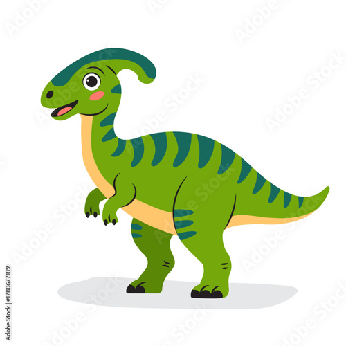 Cute dinosaur parasaurolophus, isolated on a white background.  Vector illustration.