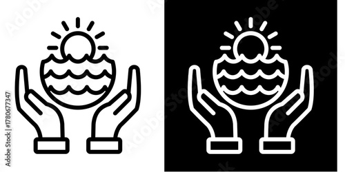 Ocean  Icon Set White Style Collection
