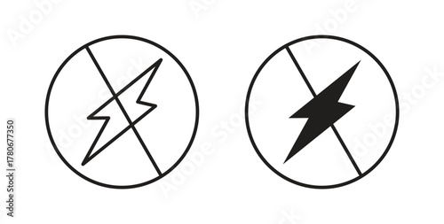 Flash off icons with simple flat and thin stroke style