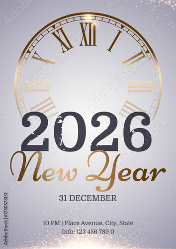 New Year Celebration with Gold Roman Clock
