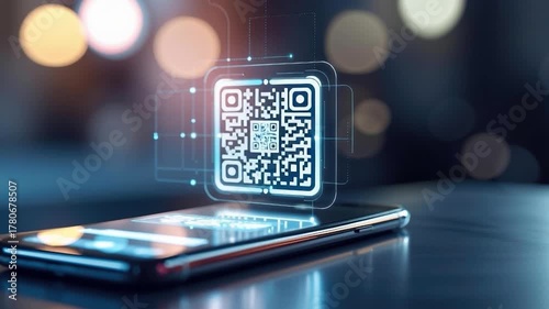 QR Code on Smart Phone: The image showcases a modern smartphone with a vibrant QR code, an emblem of connectivity, digital solutions, and data access.