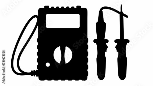 Illustration of a multimeter with probes in black and white for electrical measurement tasks precisely