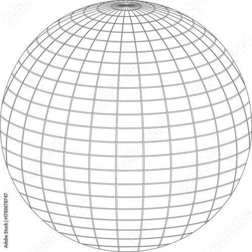 Wireframe globe grid sphere with latitude and longitude lines abstract geometric shape