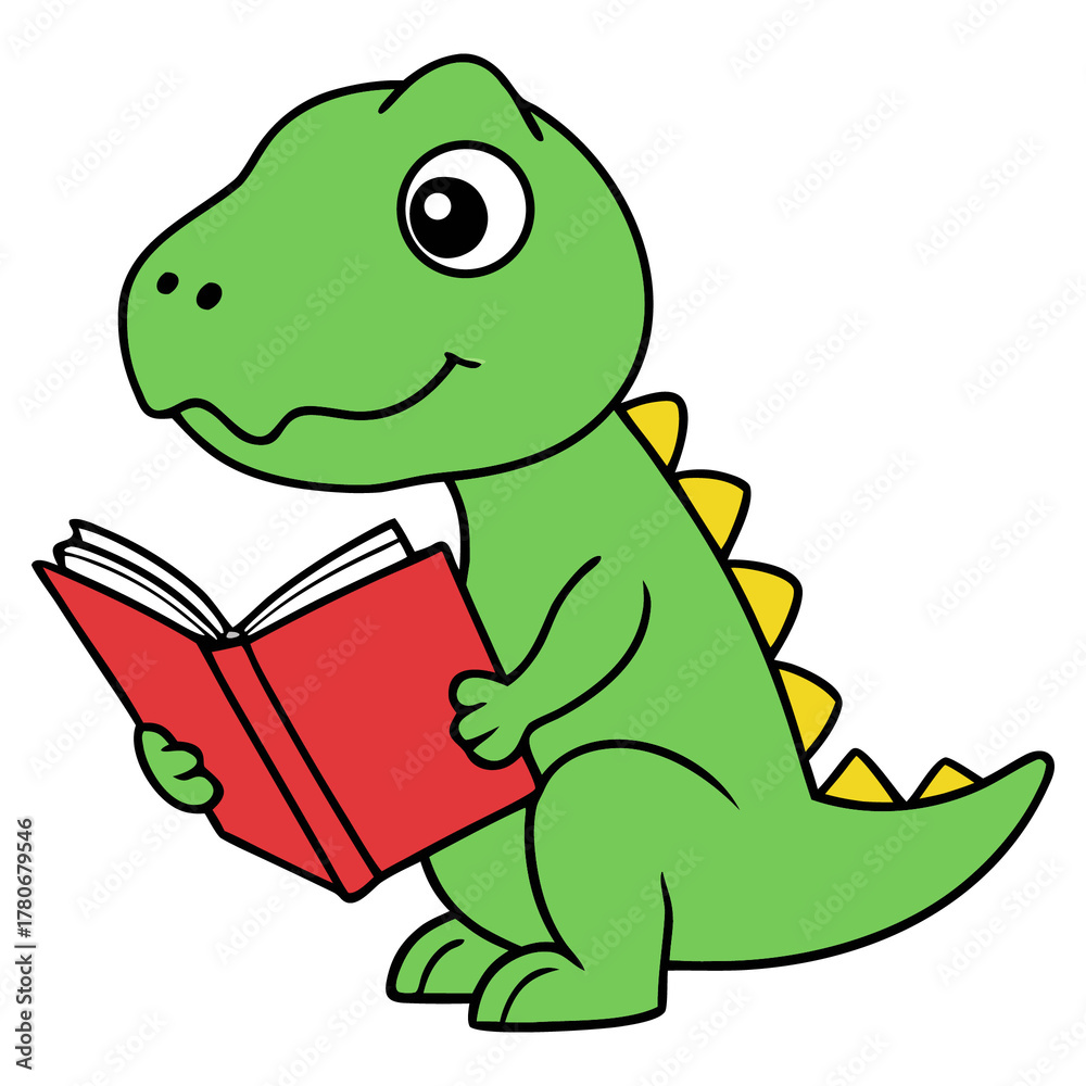 Naklejka premium Cute Dinosaur Reading Book Illustration