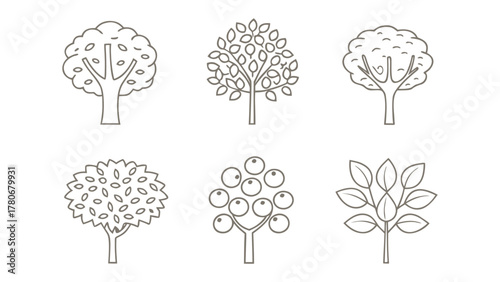 Nature's Array: An array of trees and flora outlines, each a testament to nature's diverse designs. Representing plant diversity.