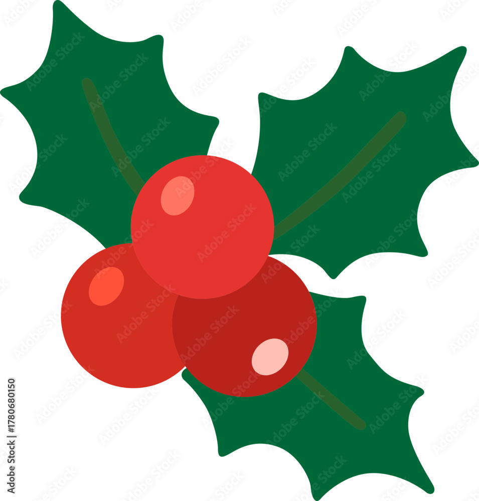 Fototapeta premium Holly berry icons, Chritmas logo wirh holly berries.Christmas holly berry flat vector illustration icons ,Cartoon holly leaves and berries.A simple illustration of holly leaves and berries