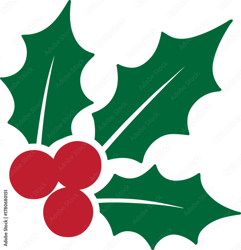 Naklejka premium Holly berry icons, Chritmas logo wirh holly berries.Christmas holly berry flat vector illustration icons ,Cartoon holly leaves and berries.A simple illustration of holly leaves and berries