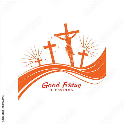 Good Friday Blessings Illustration with Jesus on Cross and Christian Holy Symbol