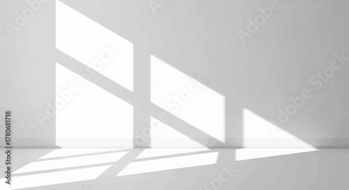 Geometric sunbeams in a minimalist white room creating a serene abstract composition