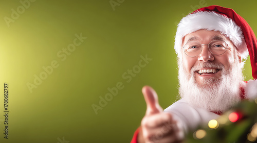 A joyful Santa Claus giving a thumbs up, embodying holiday cheer and festive spirit. Perfect for Christmas-themed projects.