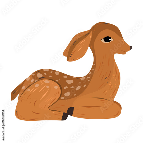 Lying fawn vector illustration on white background, Hand drawn detailed fawn vector illustration. Cute animal 
