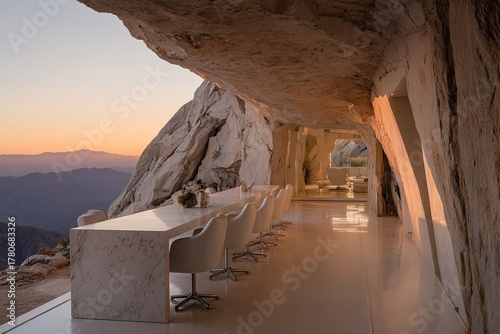 Mountaintop Sunset View From Modern Cave Home Dining Area