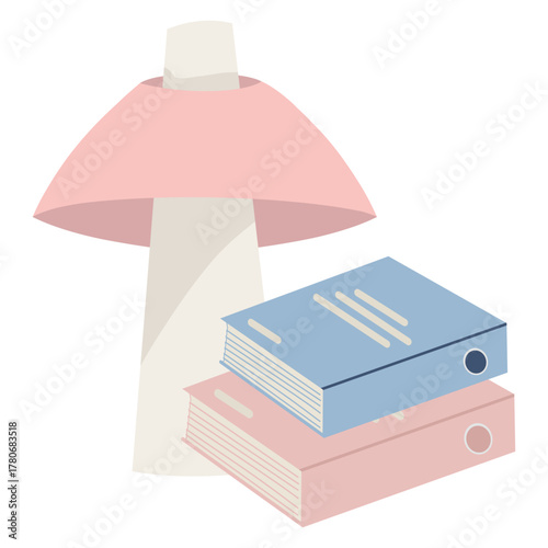 Lamp with Folders Illustration, Minimal Desk Light Setup, Workspace with Lamp and Documents