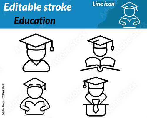 A modern education icon featuring an open book graduation cap and pencil. Symbolizing knowledge study and achievement. The design represents schools universities and online learning platforms.