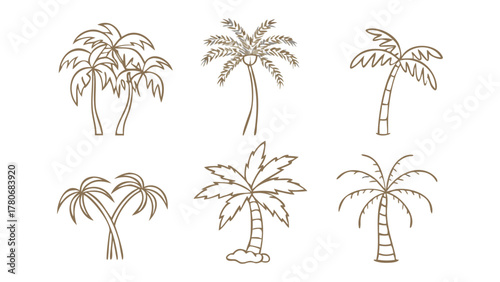Tropical Palm Trees Sketches: An artistic arrangement of sketches features diverse silhouettes of lush palm trees, perfect for conveying the essence of a tropical getaway or island paradise. 