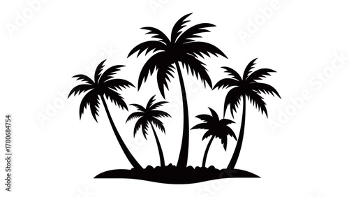 Silhouette of Paradise: This silhouette showcases the idyllic beauty of nature, featuring a cluster of palm trees in a serene setting, evoking a sense of tranquility.