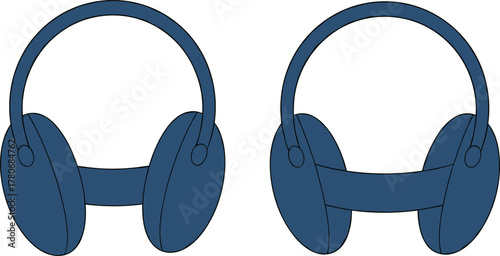 Over-ear headphones, wide headband, narrow headband, audio gear, music accessory, headphone comparison, modern design, stereo sound, tech illustration, product sketch