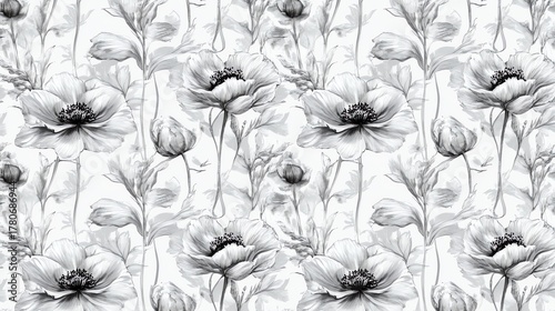 Flowers wallpaper pattern white.