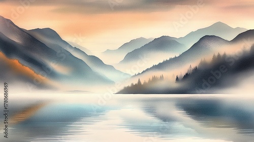 Dreamlike watercolor scenes of peaceful reflections and soft gradients on textured paper.