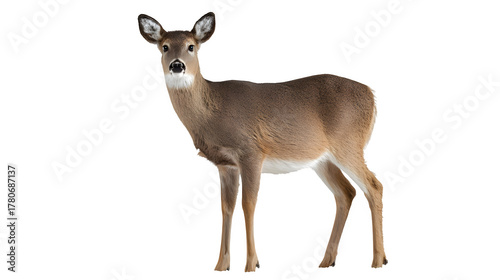 Fototapeta Naklejka Na Ścianę i Meble -  white-tailed deer standing alert, forest animal, isolated on white background