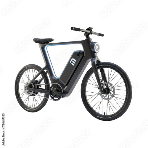 Modern Electric Bicycle with Integrated LED Lights and Battery Pack 3D Render ebike bike isolated on a transparent background