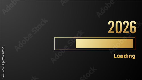 2026 New Year Loading Bar in Gold on Black Background