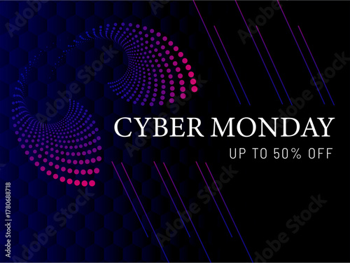 Cyber Monday sale banner design template Futuristic background for advertising, web and social media. Vector Illustration.