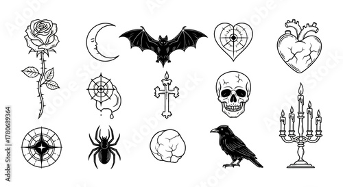 Mystical and symbolic sketches presenting a gothic and mysterious aesthetic with occult imagery