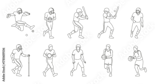 Line Art Depicting Various Athletes: A Versatile Resource for Sports-Related Design Project