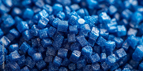 Close-up view of blue plastic polymer granules Generative AI