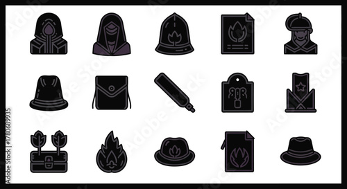 Assortment of Mystical Black Magic and Fantasy Items for Game Design and Illustration