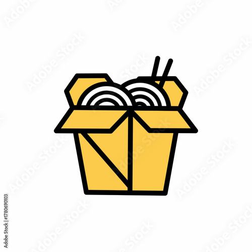 Noodle Box Icon: Takeout Asian Food with Chopsticks Illustration