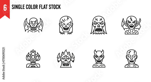 Vector illustration of various outlined spooky creature icons for halloween celebration