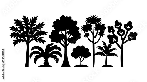 Silhouette Grove: A captivating collection of trees silhouettes in a graphic display, set against a pristine backdrop, a testament to the quiet majesty of the natural world.