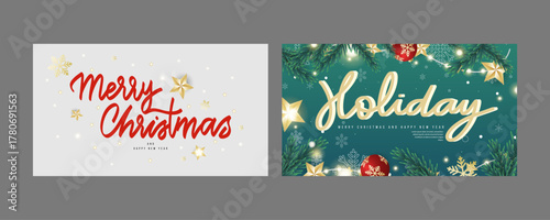 Set of Christmas Pine Frame and Merry Christmas Calligraphy Banner,  Flat Modern design , illustration Vector EPS 10