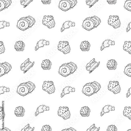 Hand Drawn Bread seamless pattern background