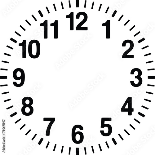 Blank clock face with numbers and markings
