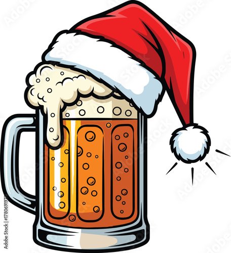 Beer mug with santa hat