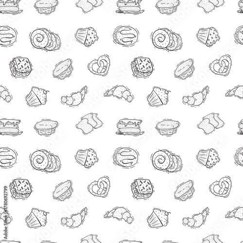 Hand Drawn Bread seamless pattern background