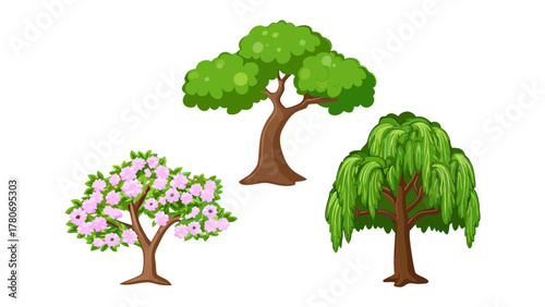 Harmony of Greens: A collection of various trees, a symbol of growth and life. Their different shapes and leaf colors create a harmonious composition