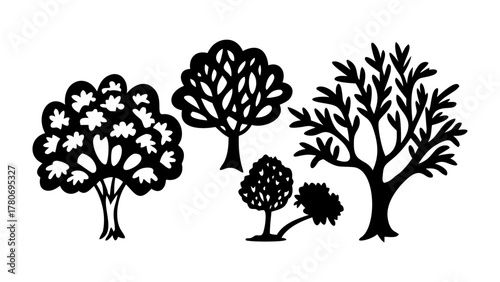 Silhouette Serenade: An artistic rendering of diverse trees, their forms elegantly silhouetted, telling a silent story against the sky.