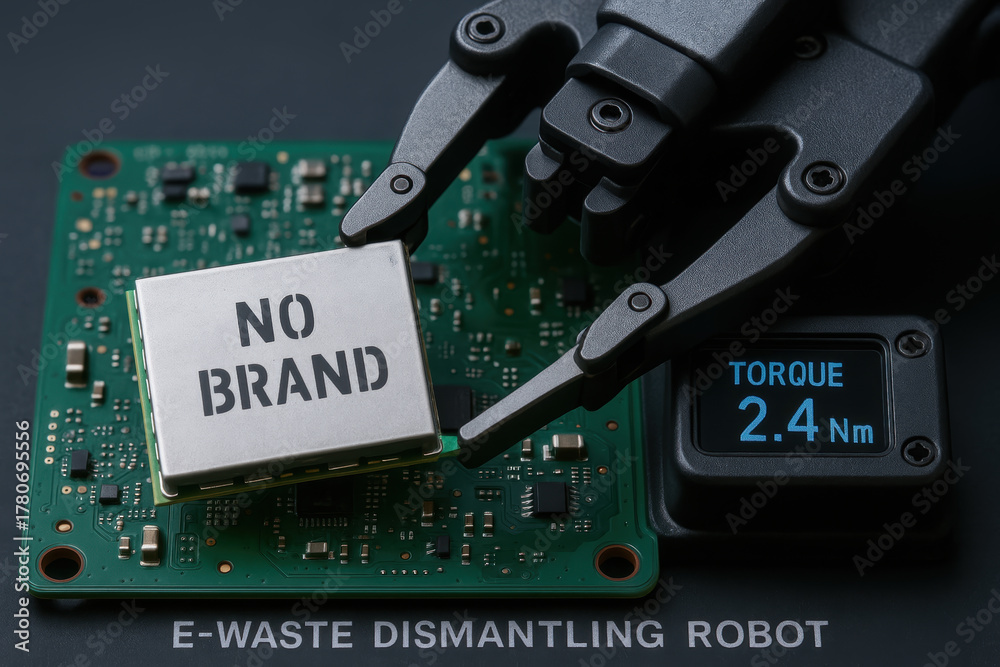 Fototapeta premium Powerful machines help in cleaning electronic waste from our planet by dismantling circuit boards with precision and care for cleaner environment