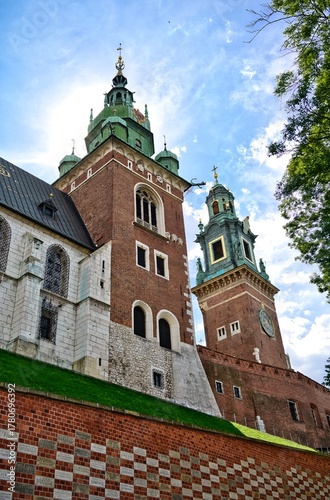 The bell tower and tower at the castle in Krakow.