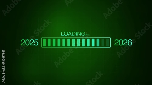 New year 2025 to 2026 loading concept. Loading bar from 2025 to 2026 new year transfer animation. New year loading bar animation. Year changing Progress
