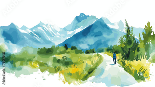 Carretera Austral. Carretera Austral hand drawn watercolor illustration