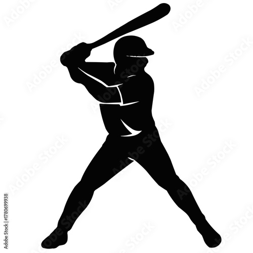 Dynamic baseball batter silhouette ready to swing powerfully for championship game