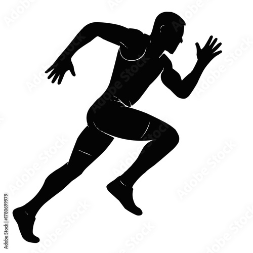 Dynamic athlete silhouette sprints forward with power, strength, and determination