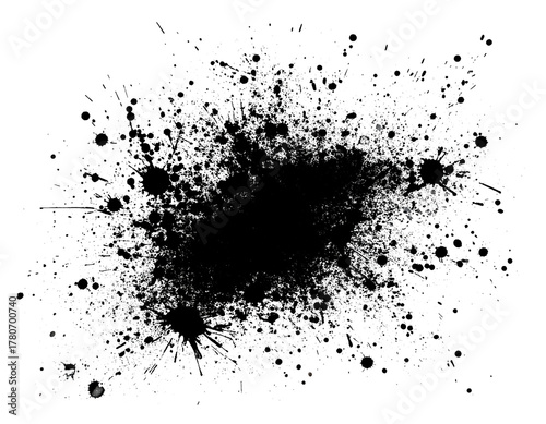 Schwarzer Farbsplash Grunge Fleck isoliert auf weißem Hintergrund – abstrakter Farbklecks, Freisteller, transparent	