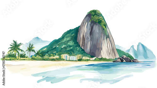 Sugarloaf Mountain. Sugarloaf Mountain hand drawn watercolor illustration